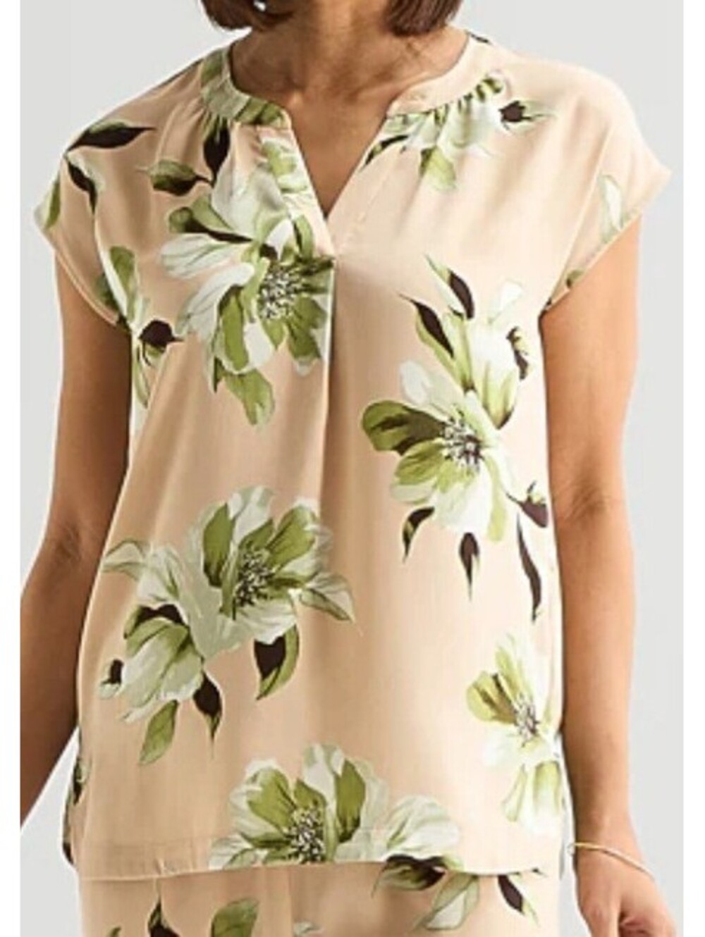 Liz Claiborne Pleated Top, Front And Back, Pink & Green Floral, Size L, EUC